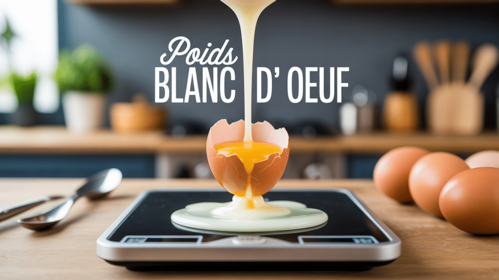 Poids 1 blanc d oeuf sur balance numérique en cuisine