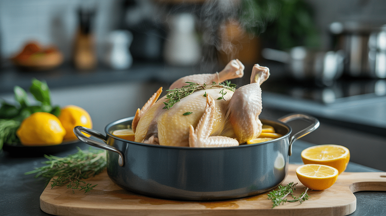 Poulet au thym et au citron en cocotte avec vapeur