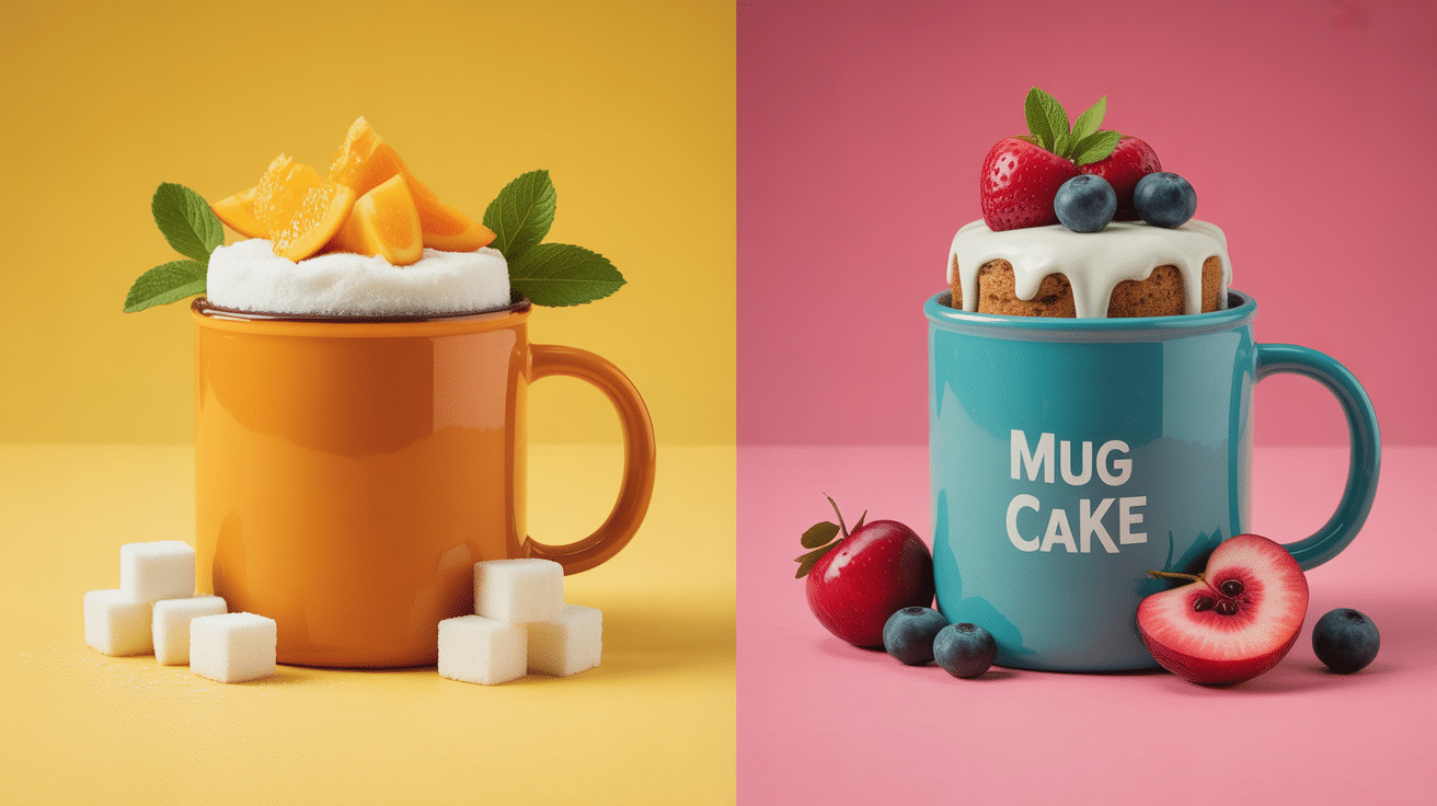 comparaison mug cake sans sucre et dessert sucré traditionnel