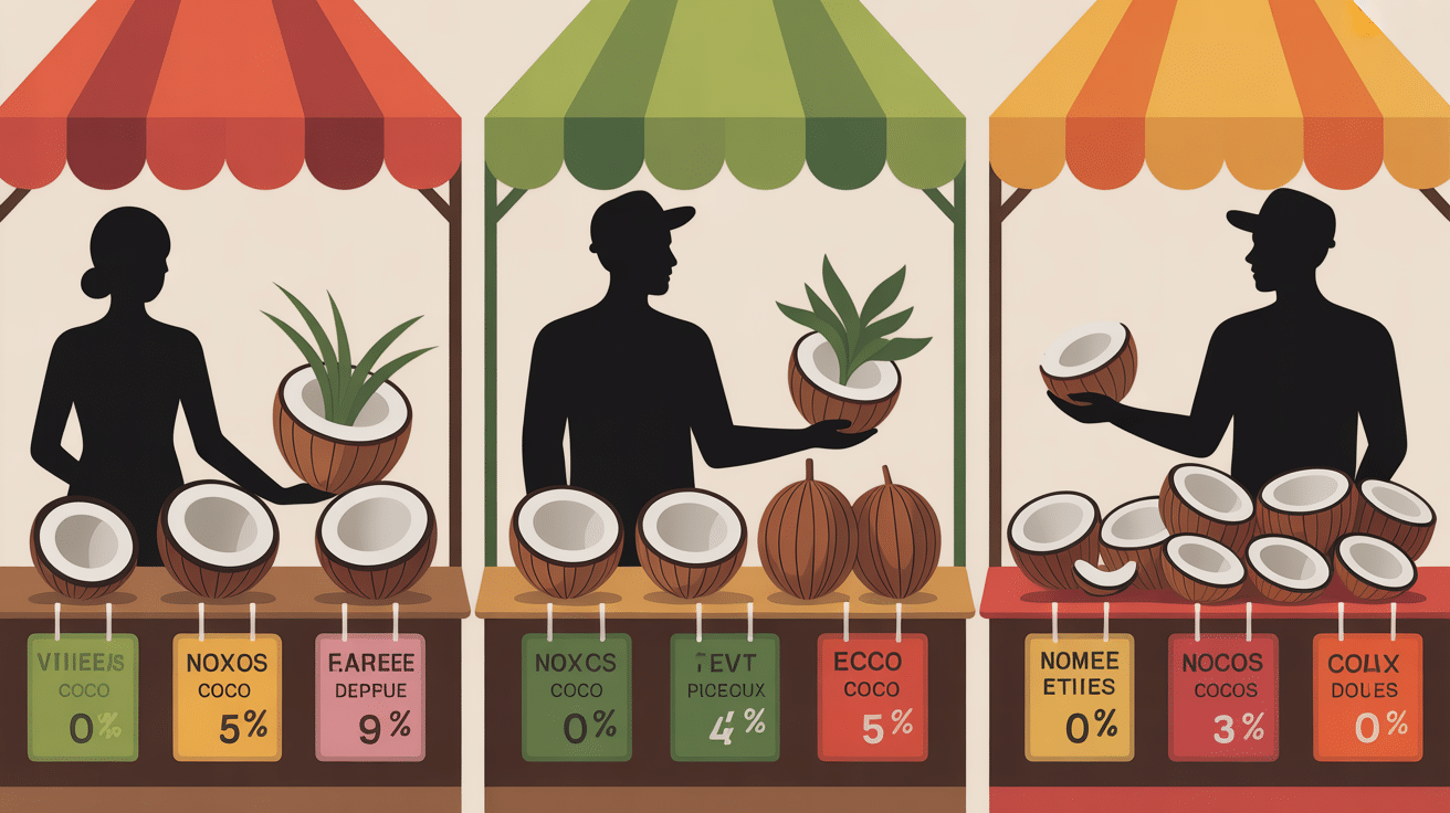 prix d une noix de coco marchés formes etiquettes