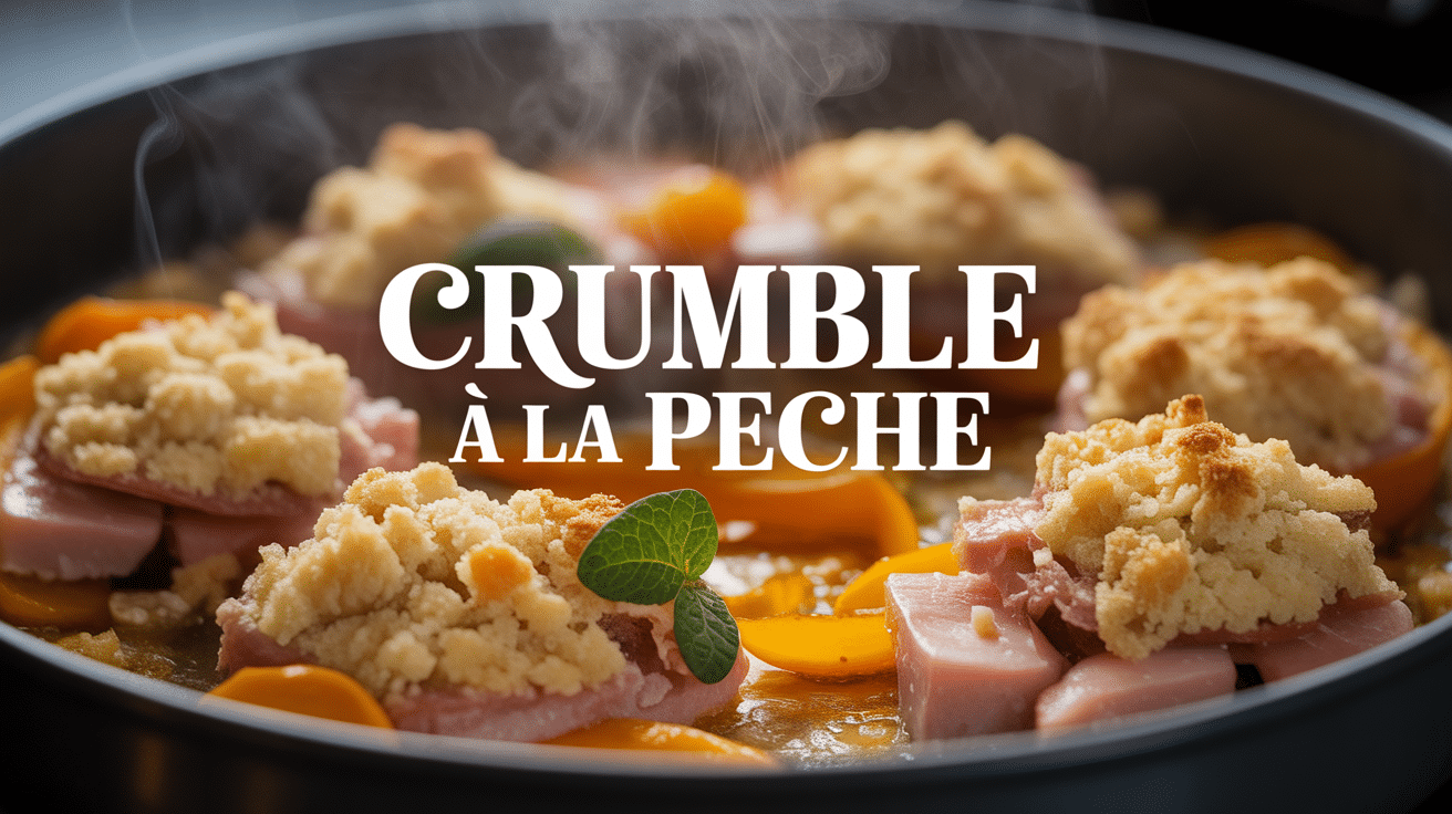 recette crumble a la peche dans plat cuisson sable vapeur
