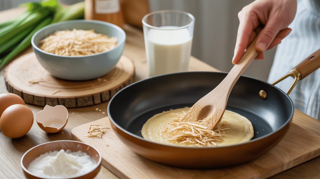 Préparation pancake avoine ingrédients naturels bol poêle
