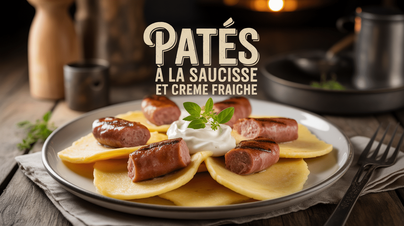 Recette pâte saucisse creme fraîche assiette appétissante