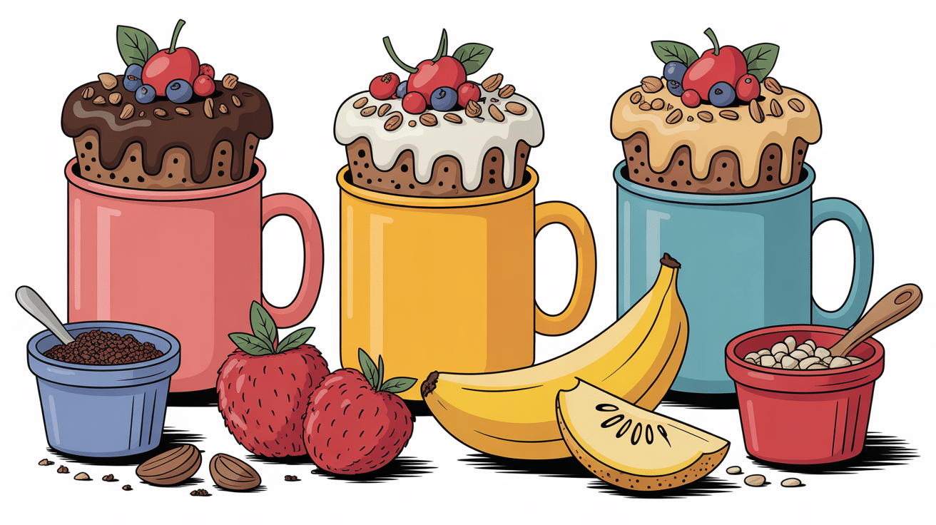 Variantes mug cake beurre de cacahuete avec toppings gourmands