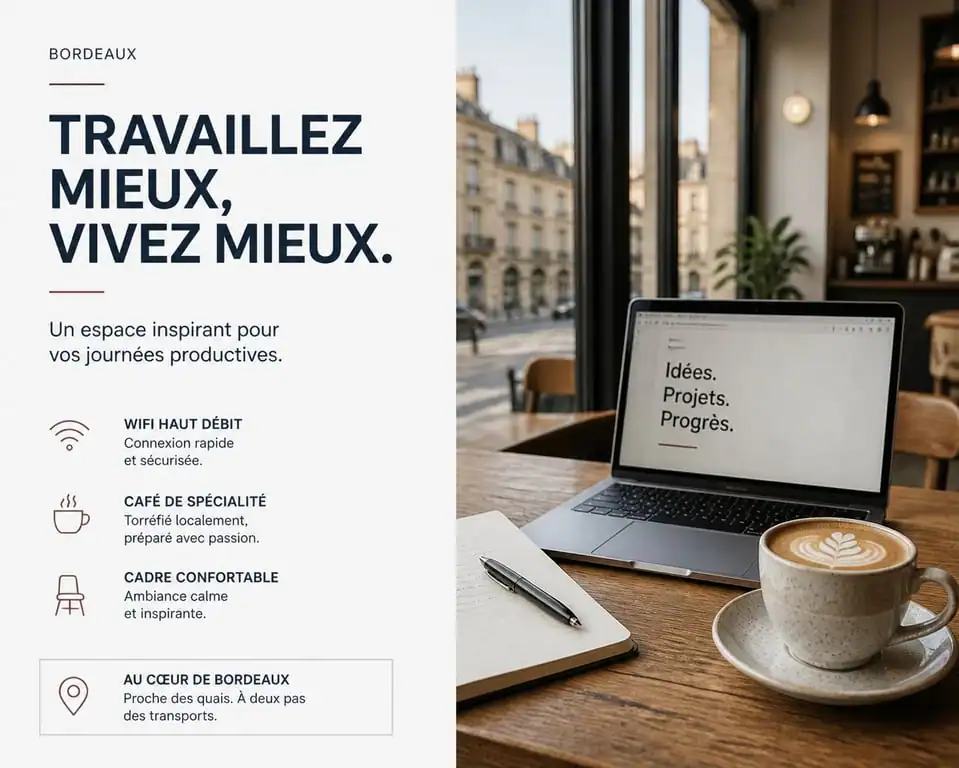 Espace de travail dans un café à Bordeaux pour freelances et étudiants