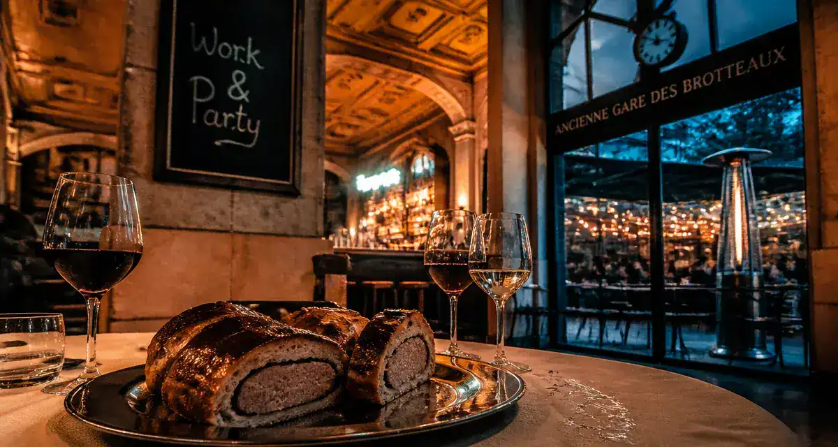 avis sur f&k bistroclub à Lyon : plateau avec saucisson brioché et verres, gare des Brotteaux