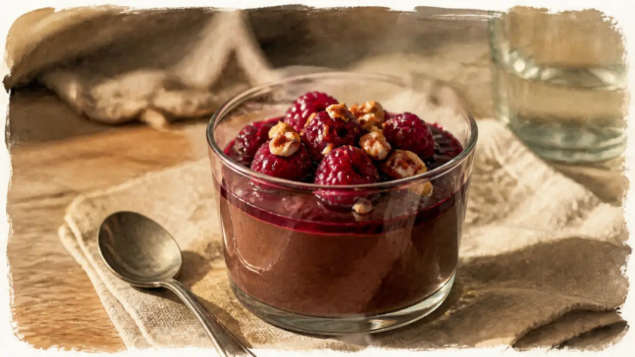 Accompagner une mousse au chocolat aux fruits rouges croquants