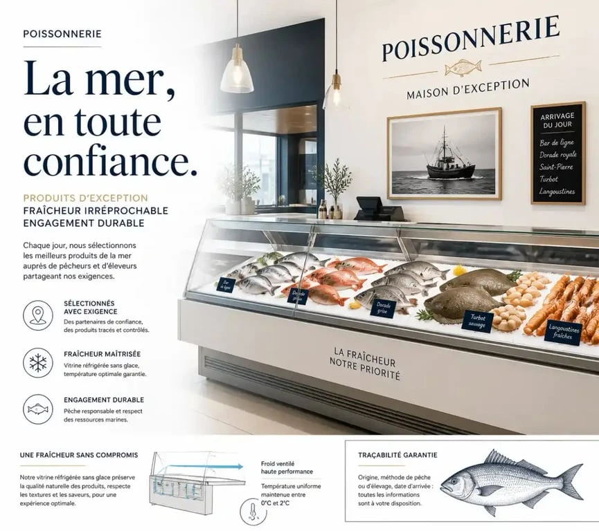Poissonnerie du Port Vannes, présentation de poissons maturés