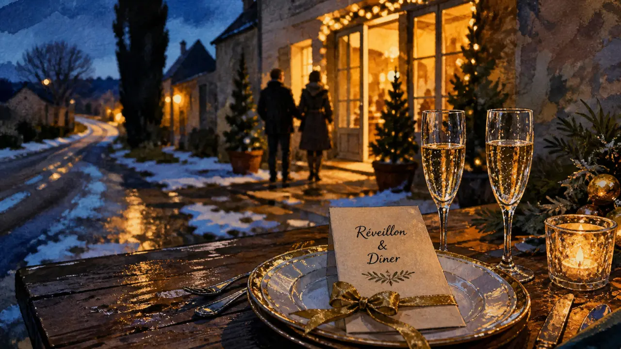 Réveillon saint-sylvestre 2025 maine-et-loire : table de fête au champagne